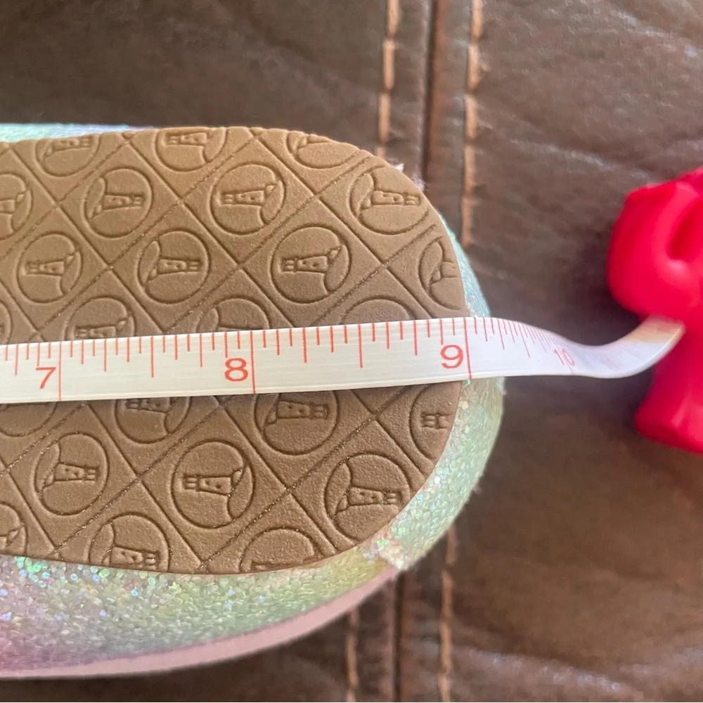 Rainbow Glitter Lands’ End Youth/Adolescent Moccasin Slippers Size 3